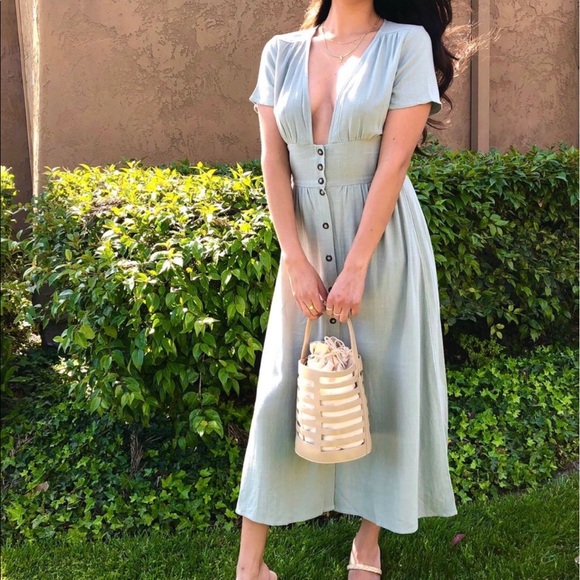 New Sage Linen Button Down Dress - Picture 4 of 8